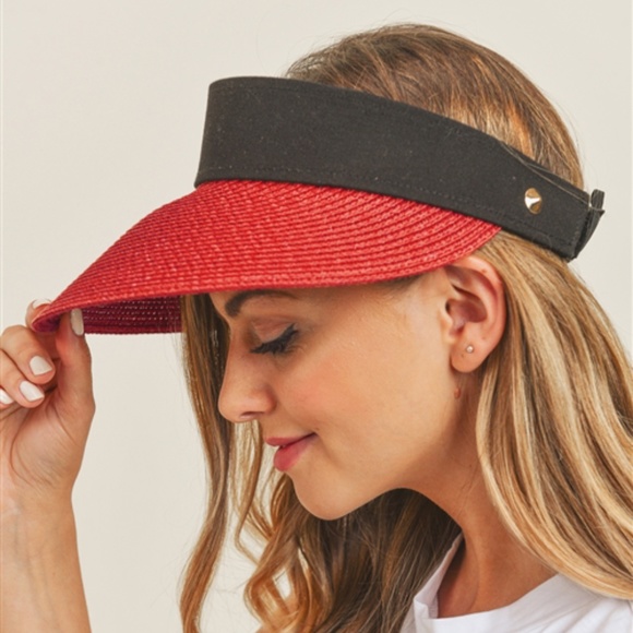 #69 Red & Black Sun Visor hat - Picture 3 of 5